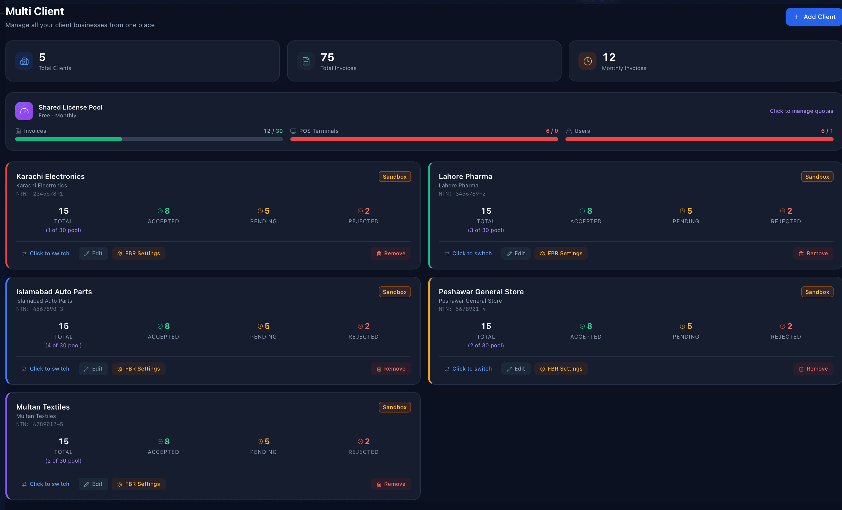Multi-Client Dashboard — manage multiple businesses from one login